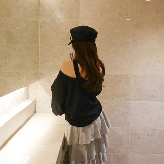 Cutaway-shoulder Balloon-sleeve Top