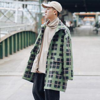 Plaid Color-block Button Coat