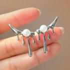 Faux Pearl Melting Alloy Earring 1 Pair - S925 Silver - Silver - One Size