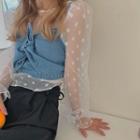 Dotted Blouse / Wrap Denim Cropped Camisole Top