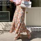 Floral Print Ruffle-hem Skirt Pink - One Size