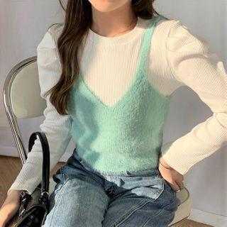 Long-sleeve T-shirt / Spaghetti Strap Knit Top