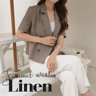 Double-button Plaid Short Blazer