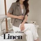 Double-button Plaid Short Blazer