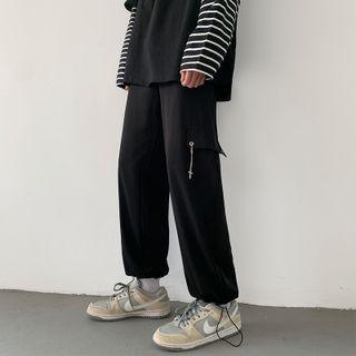 Drawstring Cuff Chain Accent Cargo Pants