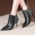 Plaid Panel High-heel Genuine Leather Ankle Boots
