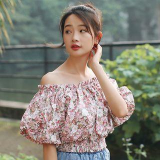 Elbow-sleeve Off Shoulder Floral Top
