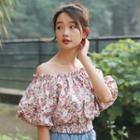 Elbow-sleeve Off Shoulder Floral Top