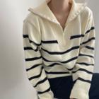 Striped Half-zip Turtleneck Sweater