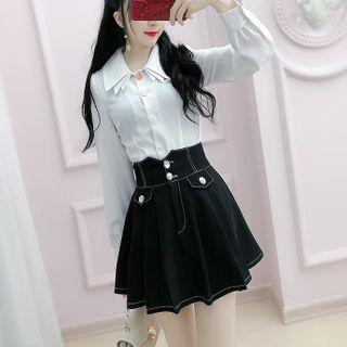Contrast Stitching Mini Pleated Skirt