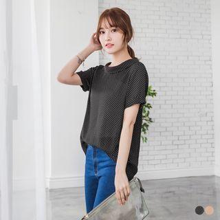 Button-back Dotted Chiffon Blouse