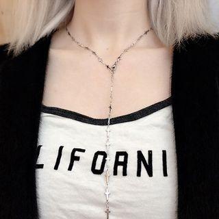 Stainless Steel Cross Pendant Y Necklace Silver - One Size