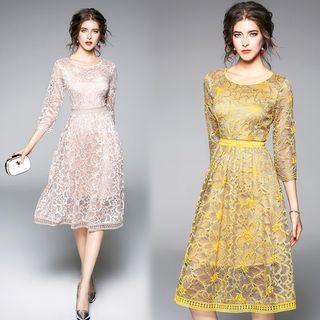 Round Neck Lace Midi Dress