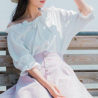 Off-shoulder Bow Detail Blouse White - One Size