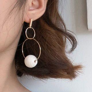 Fabric Ball Alloy Hoop Dangle Earring Gold - One Size