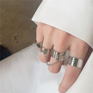 Set Of 4: Chained Ring Silver - One Size