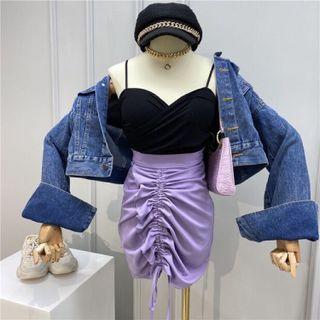Spaghetti Strap Top / Drawstring Mini Pencil Skirt