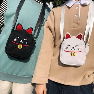 Fortune Cat Canvas Crossbody Bag