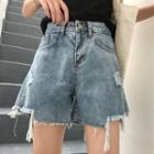Frayed Asymmetrical Denim Shorts