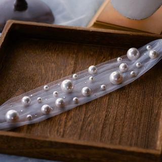 Wedding Faux Pearl Mesh Headband White - One Size