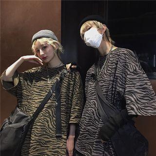 Couple Matching Zebra Print Elbow-sleeve T-shirt