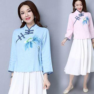 Chinese Button Printed Blouse