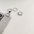Set Of 4: Ring Set - Black & Silver - One Size