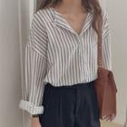 Striped Long-sleeve Blouse Blouse - Stripes - One Size