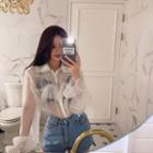 Frilled-trim Bell-cuff See-through Blouse