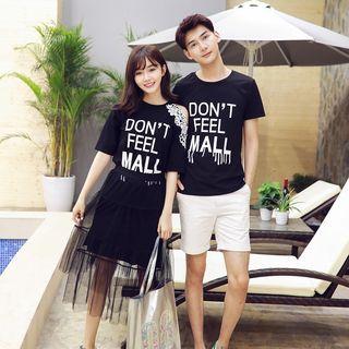 Couple Matching Lettering Short-sleeve T-shirt / Mesh Skirt