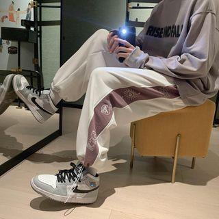 High-waist Two-tone Print Sweatpants