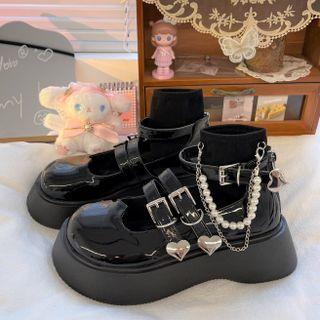 Platform Faux Pearl Buckled Mary Jane Shoes