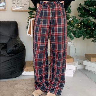 High-waist Check Straight Leg Pants
