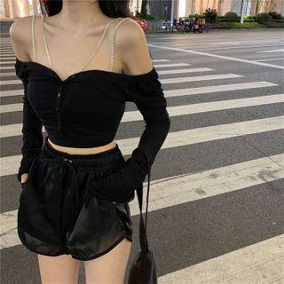 V Neck Chain Sleeveless Top / Plain Knit Long-sleeve Light Cape