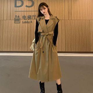 Long-sleeve Knit Top / Sleeveless Trench Jacket