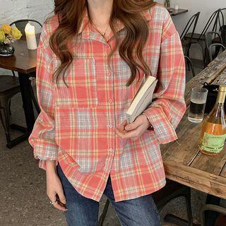 Plaid Shirt Plaid - Orange & Pink - One Size