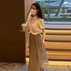 Short-sleeve Frog-button Blouse / Midi A-line Skirt / Set