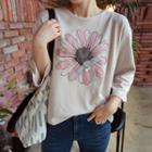 Flower Print Ribbon-trim Top