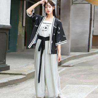 Embroidered Camisole Top / Wide Leg Pants / Jacket