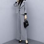 Set: Double Breasted Blazer + Wide-leg Dress Pants