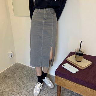 Slit Denim Midi Straight-fit Skirt