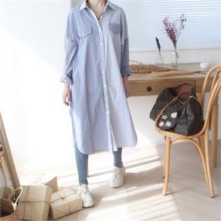 Drop-shoulder Two Patterned Shirtdress