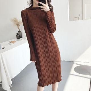 Mock-neck Accordion Long-sleeve Dress