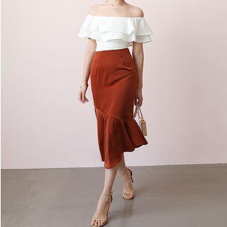 Asymmetric Hem Mermaid Midi Pencil Skirt