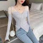 Long-sleeve Contrast Knit Top