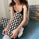 Pleated Checkered Wide-leg Pants