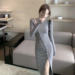Long-sleeve Cutout Split Sheath Dress