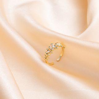 Flower Rhinestone Alloy Open Ring J518-2 - Gold - One Size