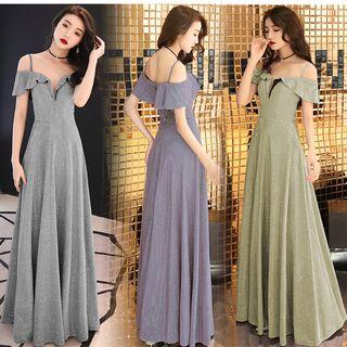 Cutout-shoulder V-neck Prom Dress