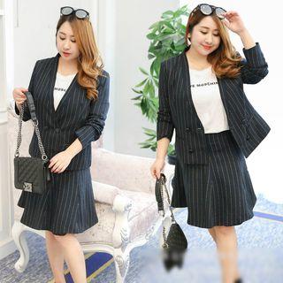 Set: Striped Double-breasted Blazer + A-line Skirt